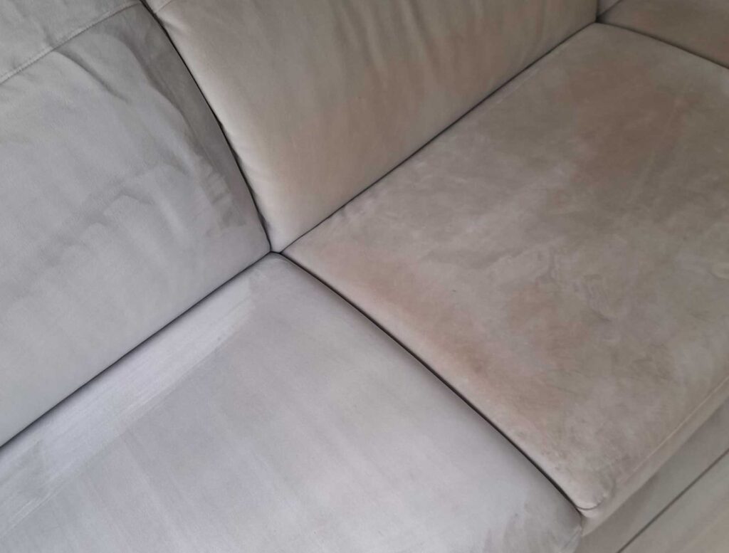 picture of part of the sofa cleaned so you can see the difference